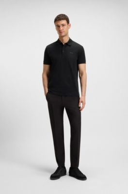 Check-jacquard polo shirt in cotton, Black