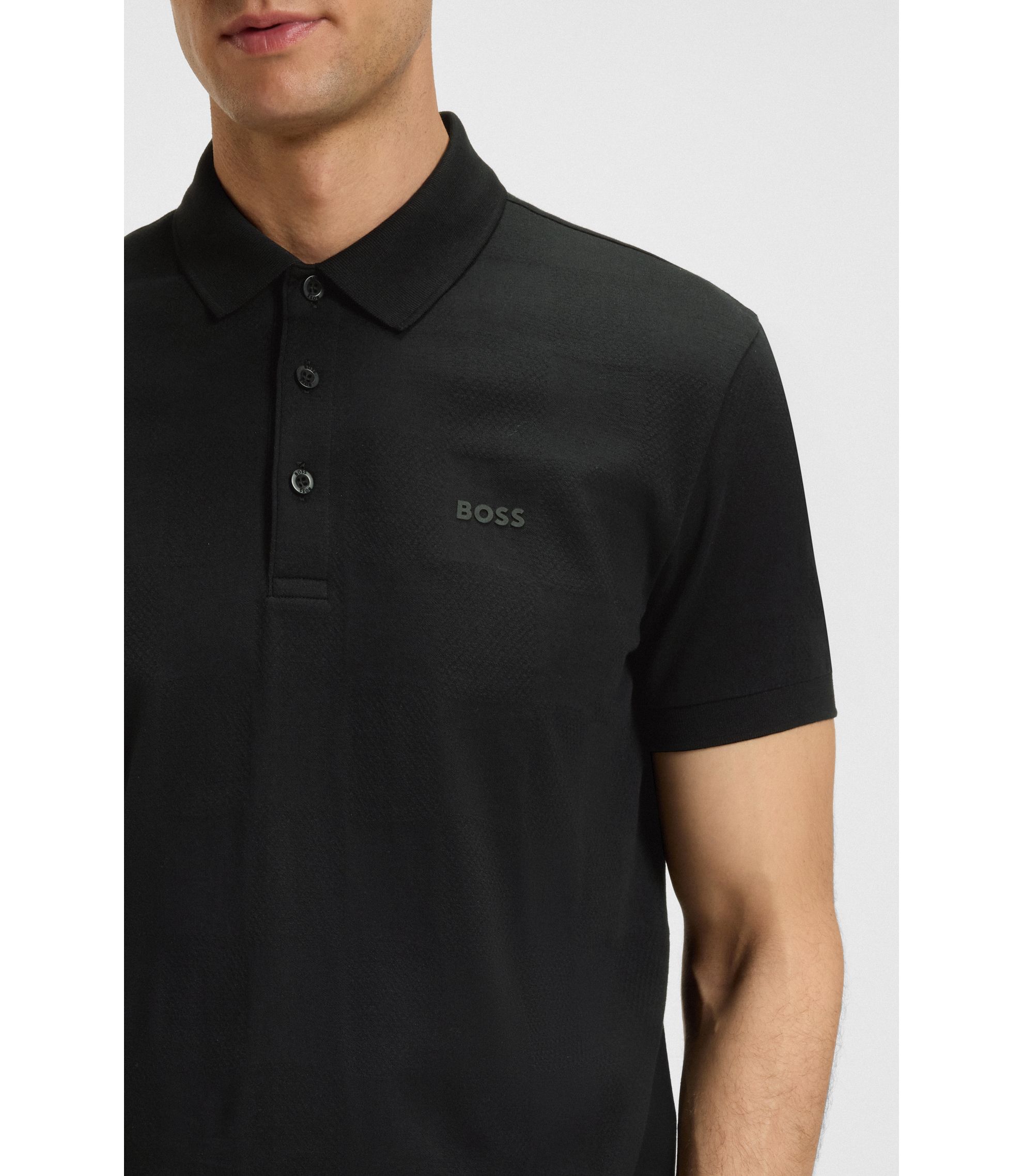 BOSS - Check-jacquard polo shirt in cotton - Black