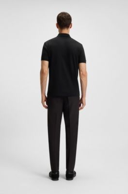 Check-jacquard polo shirt in cotton, Black