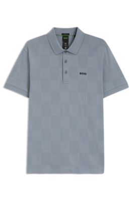 Check-jacquard polo shirt in cotton, Dark Grey