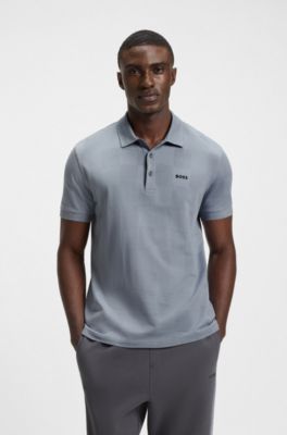 Check-jacquard polo shirt in cotton, Dark Grey