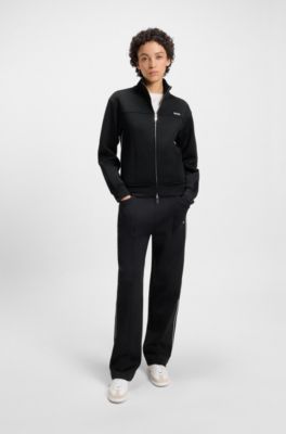 Sudadera con cremallera y logo en contraste, Negro