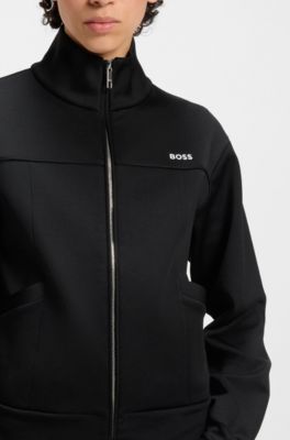 Sudadera con cremallera y logo en contraste, Negro