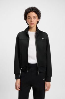 Sudadera con cremallera y logo en contraste, Negro