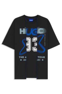 Camiseta de punto de algod&oacute;n con efecto a capas, Negro