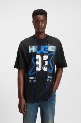 T-shirt en jersey de coton &agrave; effet superpos&eacute;, Noir