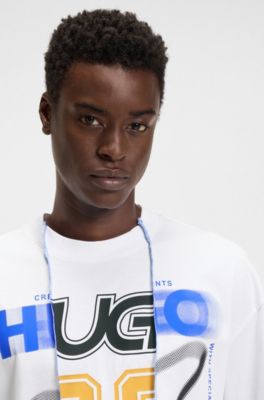 T-shirt en jersey de coton &agrave; effet superpos&eacute;, Blanc