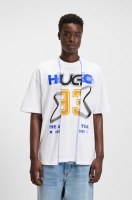 T-shirt en jersey de coton &agrave; effet superpos&eacute;, Blanc