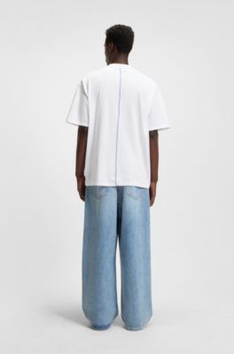 T-shirt en jersey de coton &agrave; effet superpos&eacute;, Blanc