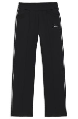 Straight-fit tracksuit bottoms with contrast piping and logo, Black