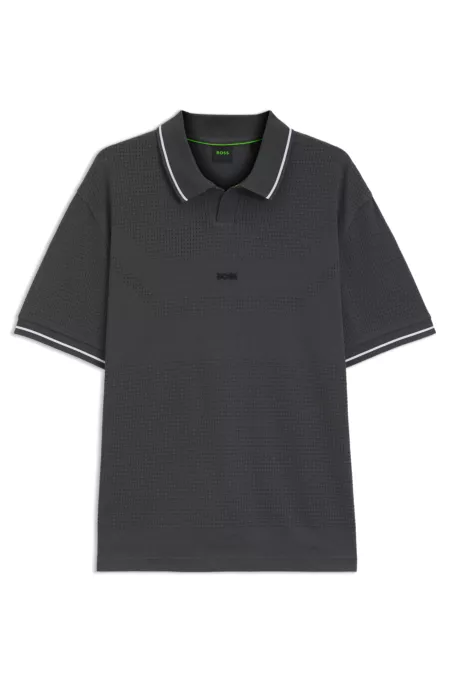 Cotton polo shirt with mesh pattern