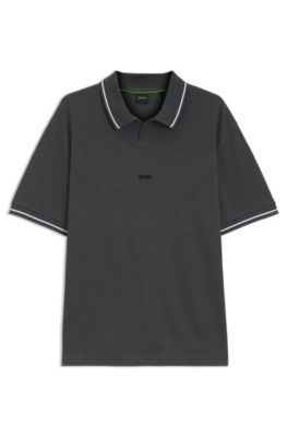 Cotton polo shirt with mesh pattern, Dark Grey