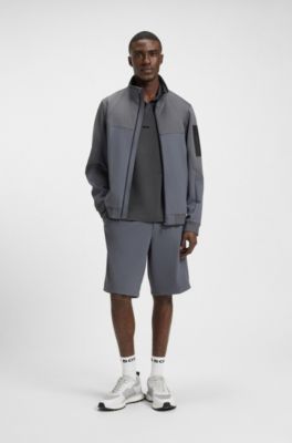 Polo d&eacute;contract&eacute; en coton &agrave; motif en mesh, Gris sombre