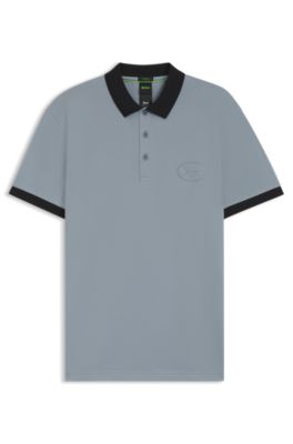 Active-stretch polo shirt in a cotton blend, Dark Grey