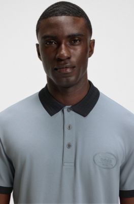 Active-stretch polo shirt in a cotton blend, Dark Grey