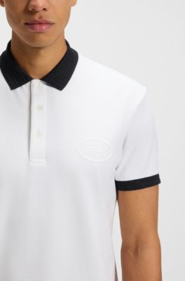 Polo de piqu&eacute; de algod&oacute;n el&aacute;stico absorbente, Blanco