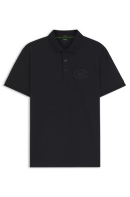 Active-stretch polo shirt in a cotton blend, Dark Blue