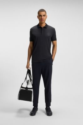 Active-stretch polo shirt in a cotton blend, Dark Blue
