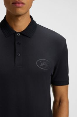 Active-stretch polo shirt in a cotton blend, Dark Blue