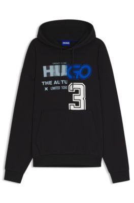 Mixed-artwork hoodie in cotton terry, Black