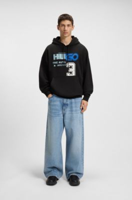 Mixed-artwork hoodie in cotton terry, Black