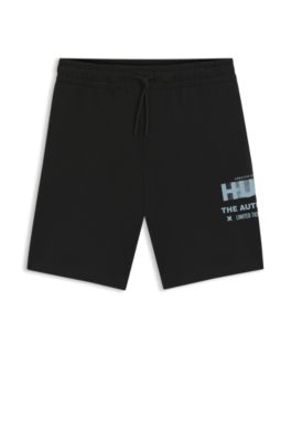 Mixed-artwork shorts in cotton terry, Black