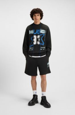 Mixed-artwork shorts in cotton terry, Black