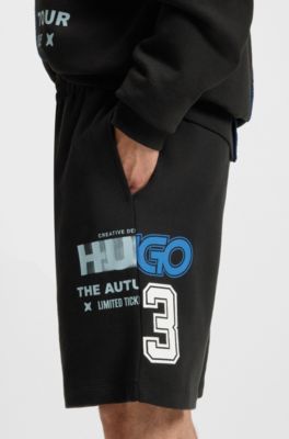 Shorts de felpa de algod&oacute;n con un dise&ntilde;o de la marca mezclado, Negro