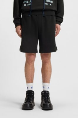 Short en molleton de coton avec logo artistique aux effets m&eacute;lang&eacute;s, Noir