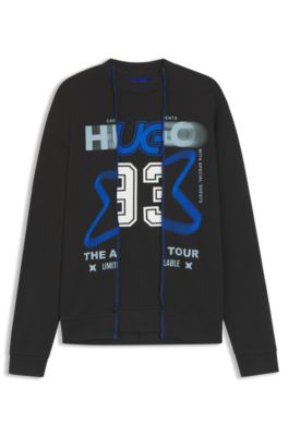 Sudadera de felpa de algod&oacute;n con efecto a capas y mezcla de estampados, Negro
