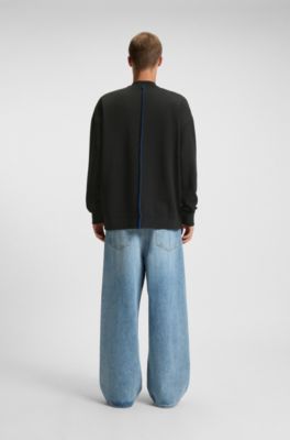 Sudadera de felpa de algod&oacute;n con efecto a capas y mezcla de estampados, Negro