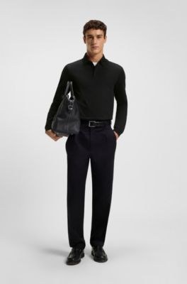 Mercerised-cotton polo shirt with plain collar, Black