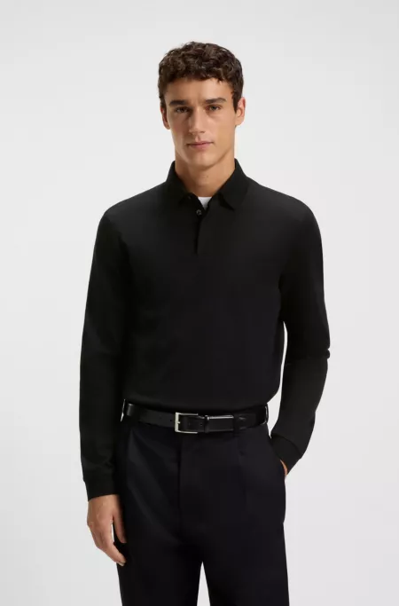 Mercerised-cotton polo shirt with plain collar