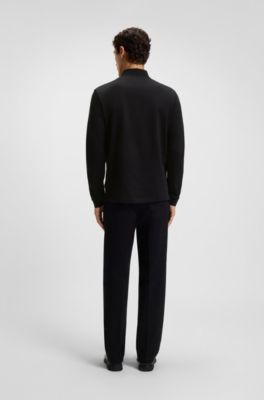 Mercerised-cotton polo shirt with plain collar, Black