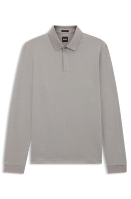 Mercerised-cotton polo shirt with plain collar, Plata