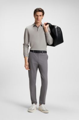 Plain-collar polo shirt in mercerised cotton, Silver