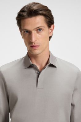 Mercerised-cotton polo shirt with plain collar, Silver