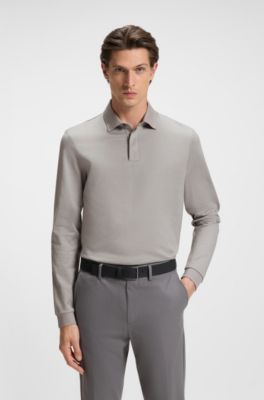 Mercerised-cotton polo shirt with plain collar, Plata