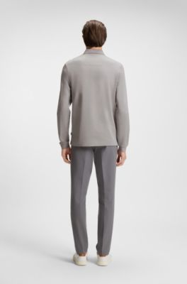 Mercerised-cotton polo shirt with plain collar, Silver