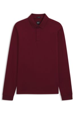 Plain-collar polo shirt in mercerised cotton, Dark Red