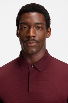 Mercerised-cotton polo shirt with plain collar, Rouge sombre