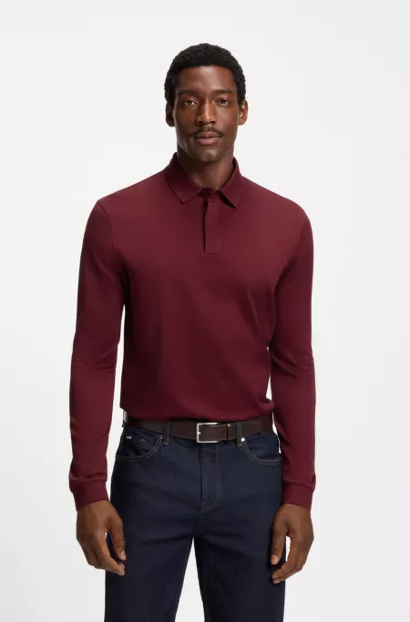Mercerised-cotton polo shirt with plain collar