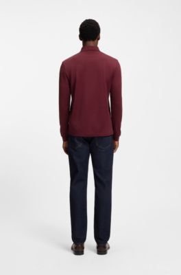 Mercerised-cotton polo shirt with plain collar, Rojo oscuro