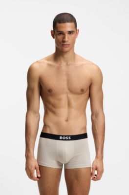 Three-pack of stretch-cotton trunks with logo waistbands, Light Grey