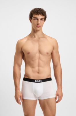 Three-pack of stretch-cotton trunks with logo waistbands, Patterned