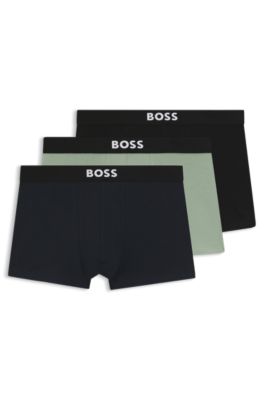 Three-pack of stretch-cotton trunks with logo waistbands, Patterned