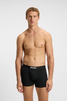BOSS ONE three-pack of logo-waistband boxer briefs, Patterned