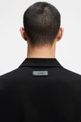 Mercerised-cotton slim-fit polo shirt with four-button placket, Black