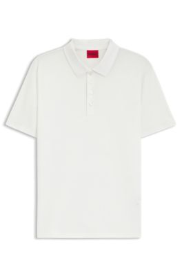 Mercerised-cotton slim-fit polo shirt with four-button placket, White