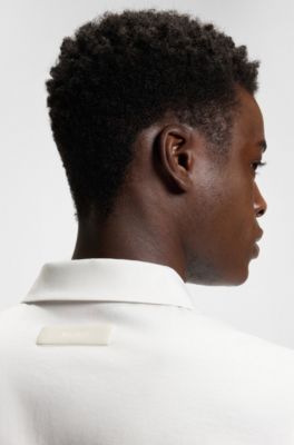 Mercerised-cotton slim-fit polo shirt with four-button placket, White